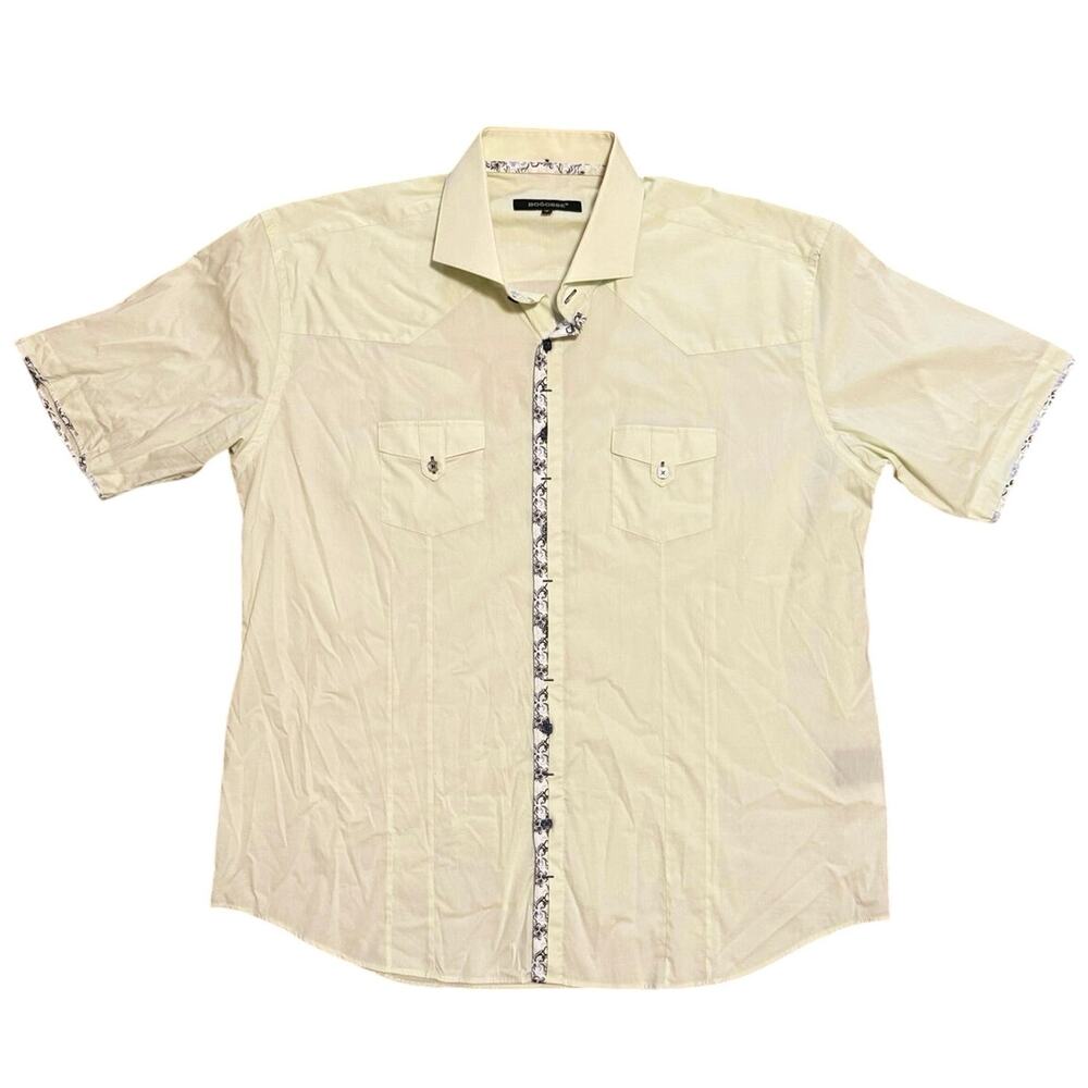 Bogosse Men Shirt Size 7 3XL Light Green Western Button Up Contrast Trim